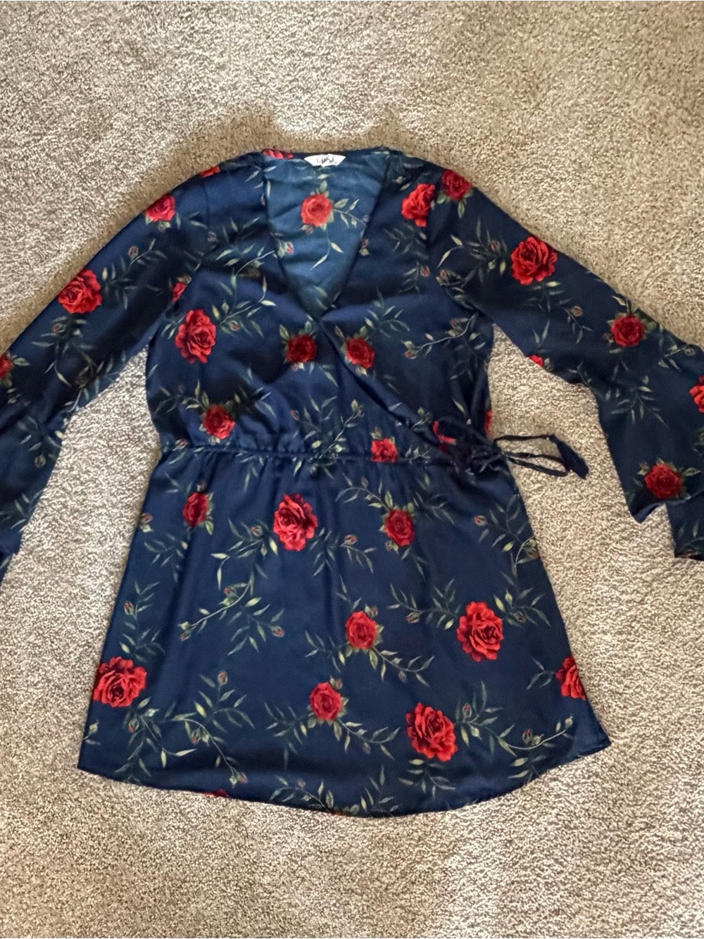 Blush Navy Floral Wrap Tunic with Red Rose Print